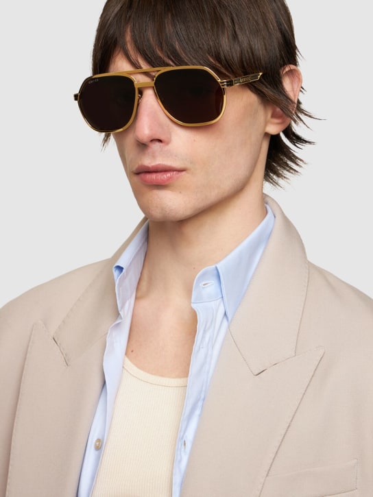 Gucci: Aviator metal sunglasses - Gold/Brown - men_1 | Luisa Via Roma