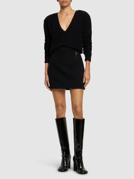 Roberto Cavalli: Compact viscose jersey mini skirt - Siyah - women_1 | Luisa Via Roma