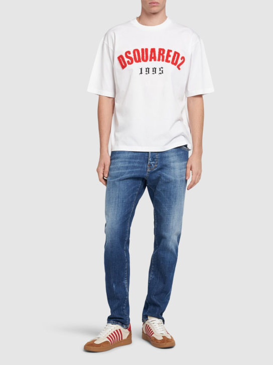 Dsquared2: T-shirt in cotone con logo - Bianco - men_1 | Luisa Via Roma