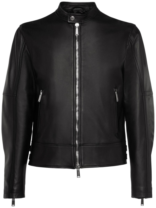 Dsquared2: Biker leather jacket - Black - men_0 | Luisa Via Roma