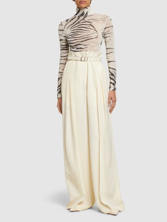 Roberto Cavalli: Zebra printed viscose devoré bodysuit - White/Black - women_1 | Luisa Via Roma