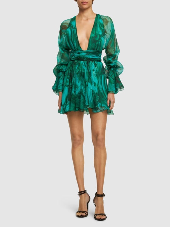 Roberto Cavalli: Malachite printed silk chiffon dress - Green/Multi - women_1 | Luisa Via Roma