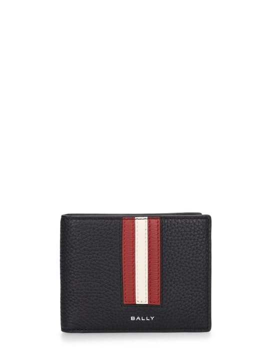 Bally: Ribbon 6cc leather bifold wallet - Siyah/Kırmızı - men_0 | Luisa Via Roma