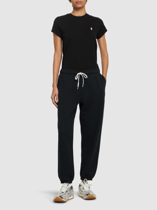 Polo Ralph Lauren: Pantaloni in jersey con logo - Nero - women_1 | Luisa Via Roma
