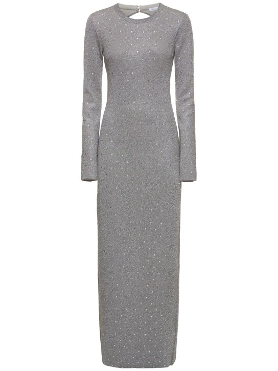 Rabanne: Embellished lurex knit open back dress - Silver - women_0 | Luisa Via Roma