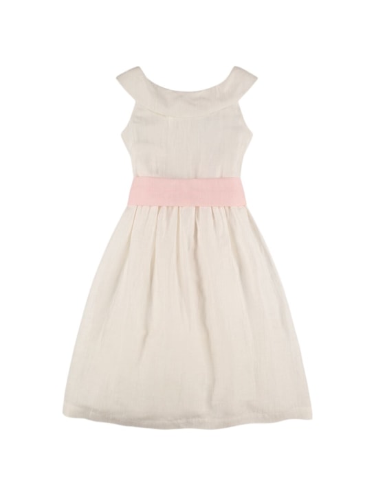 Il Gufo: Linen blend dress - White/Pink - kids-girls_0 | Luisa Via Roma
