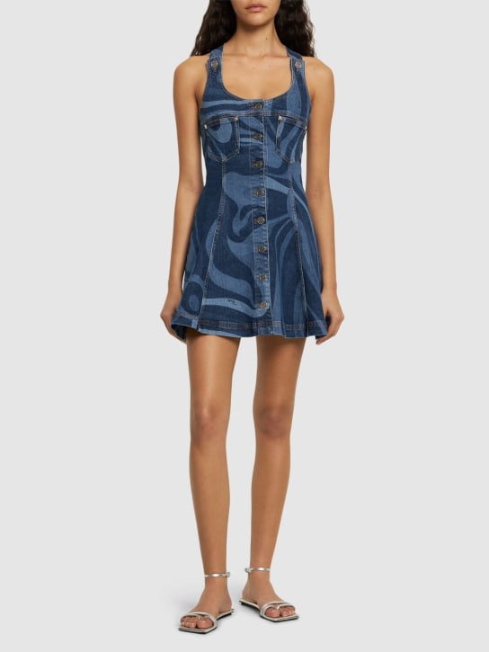 Pucci: Vestido corto de denim estampado - Azul/Multi - women_1 | Luisa Via Roma