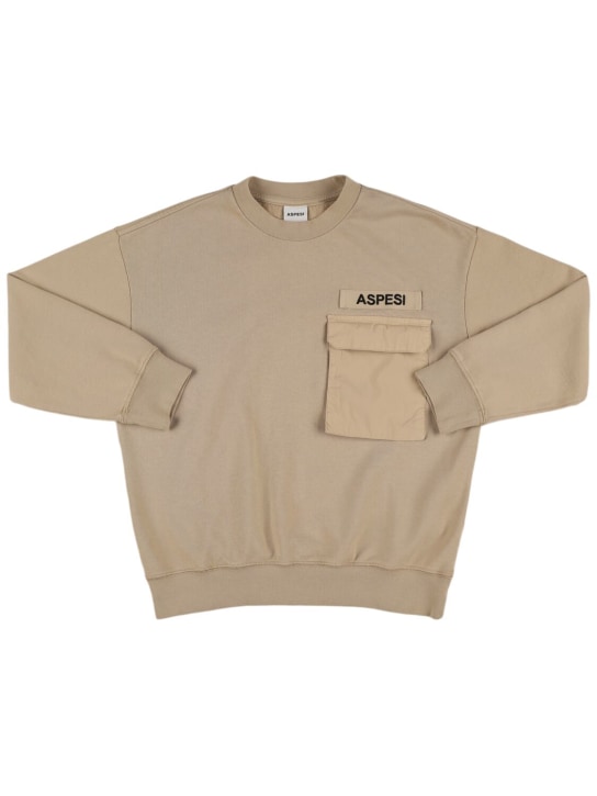 ASPESI: Cotton sweatshirt w/ pocket - Light Brown - kids-boys_0 | Luisa Via Roma