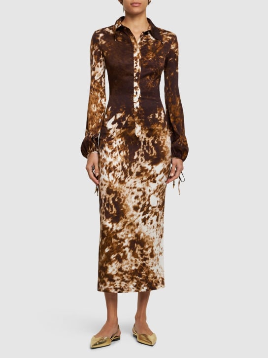 Roberto Cavalli: Appaloosa printed viscose twill dress - Kahverengi/Renkli - women_1 | Luisa Via Roma