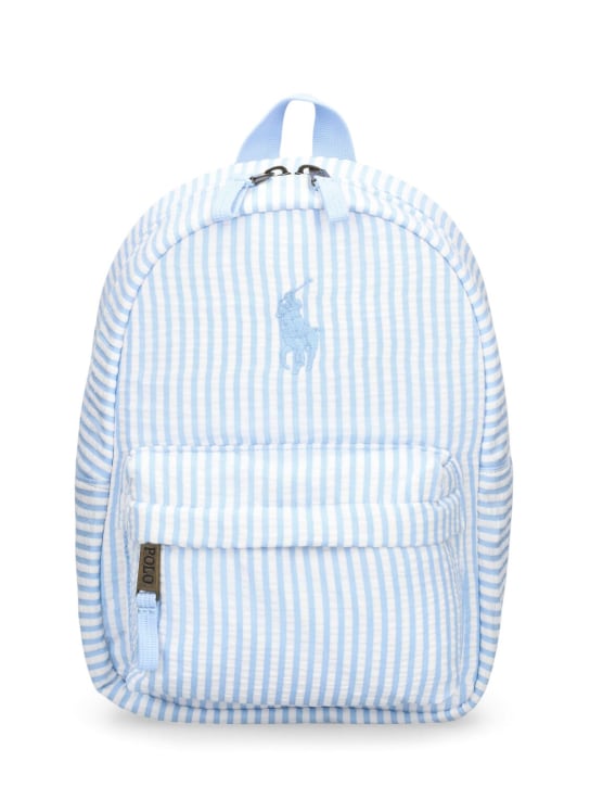 Polo Ralph Lauren: Logo seersucker backpack - Light Blue/White - kids-boys_0 | Luisa Via Roma