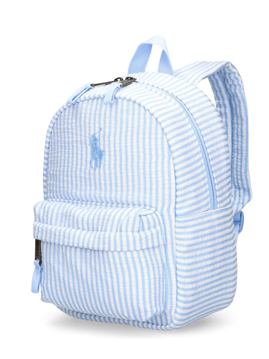 Ralph Lauren: Logo seersucker backpack - Light Blue/White - kids-girls_1 | Luisa Via Roma