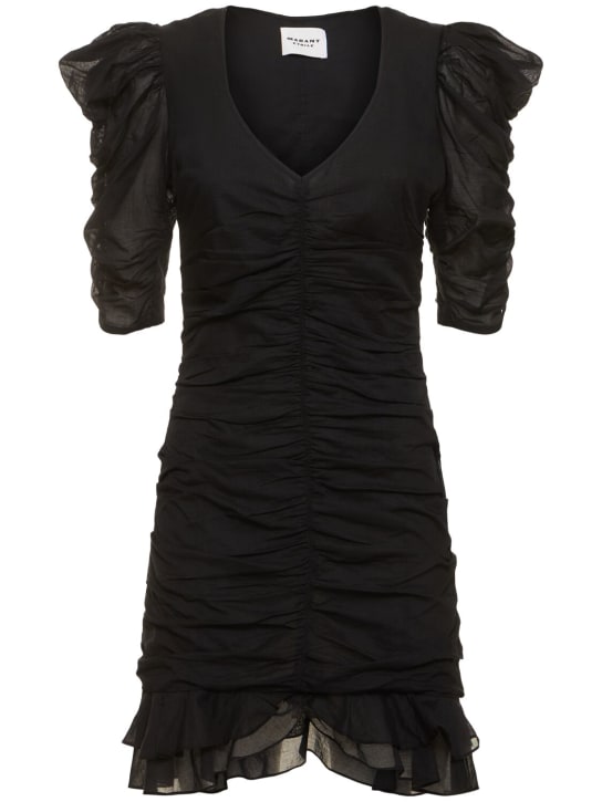 Marant Etoile: Vestido corto de algodón fruncido - Negro - women_0 | Luisa Via Roma