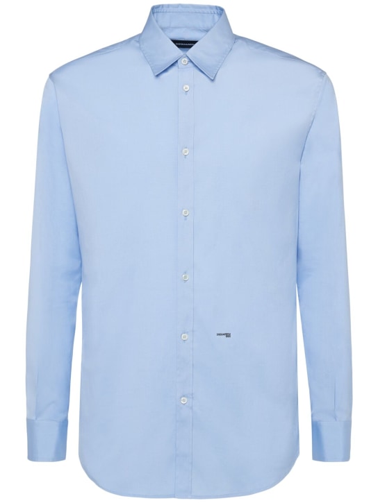 Dsquared2: Camisa de popelina de algodón stretch - Azul - men_0 | Luisa Via Roma