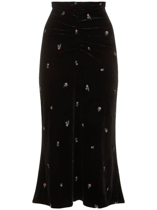 Weworewhat: Embroidered velvet midi skirt - Siyah - women_0 | Luisa Via Roma