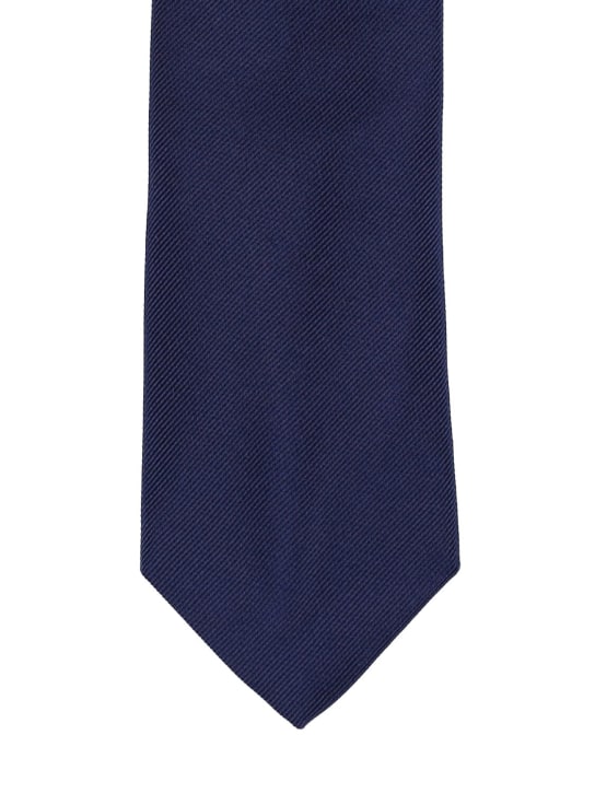 Brunello Cucinelli: Cravate en sergé de soie - Bleu Marine - men_1 | Luisa Via Roma