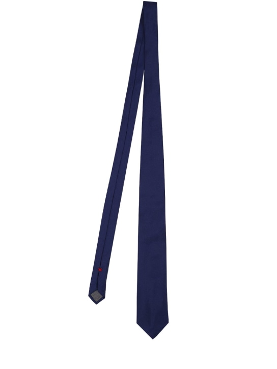 Brunello Cucinelli: Cravate en sergé de soie - Bleu Marine - men_0 | Luisa Via Roma
