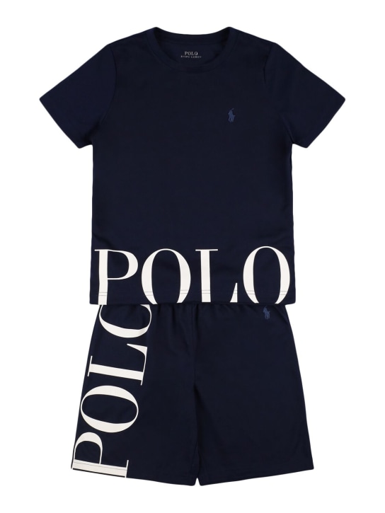 Polo Ralph Lauren: T-Shirt und Shorts aus Baumwolljersey mit Logo - Dunkelblau - kids-boys_0 | Luisa Via Roma