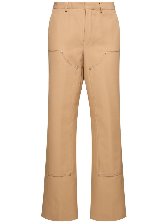 Palm Angels: Monogram workwear cotton pants - Bej - men_0 | Luisa Via Roma
