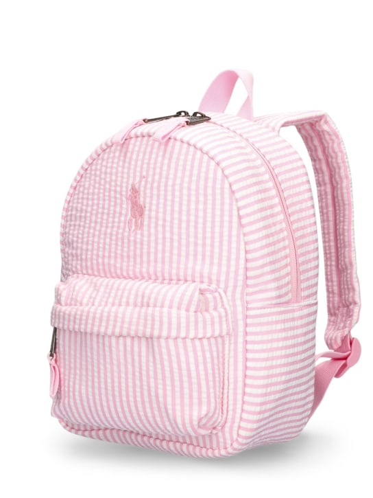 Ralph Lauren: Logo seersucker backpack - Pink/White - kids-girls_1 | Luisa Via Roma