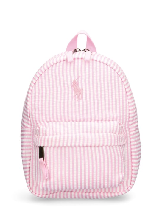 Ralph Lauren: Rucksack aus Seersucker mit Logo - Pink/Weiß - kids-girls_0 | Luisa Via Roma