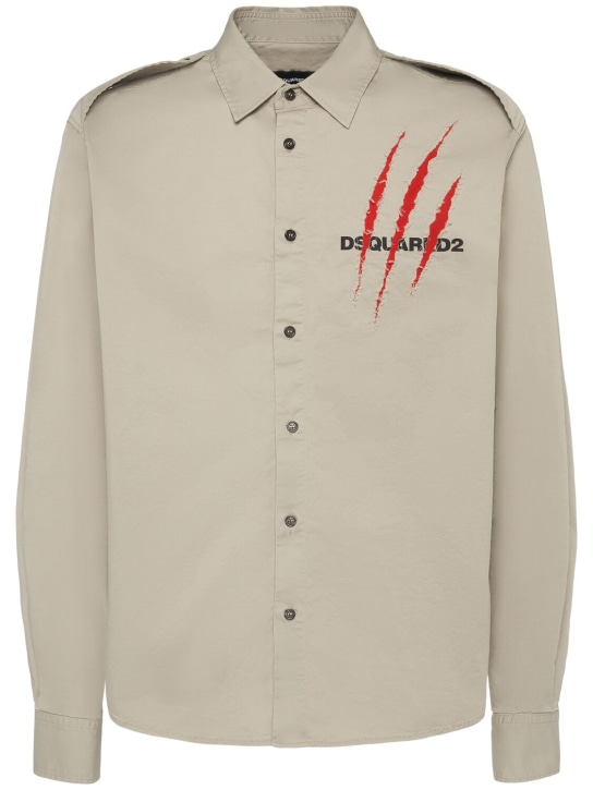 Dsquared2: Nightmare cotton blend logo shirt - Stone - men_0 | Luisa Via Roma