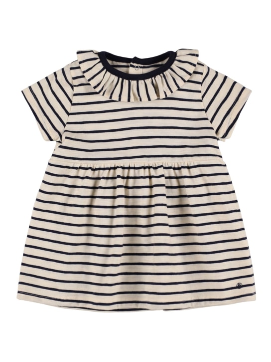 Petit Bateau: Striped cotton dress - Beyaz/Lacivert - kids-girls_0 | Luisa Via Roma