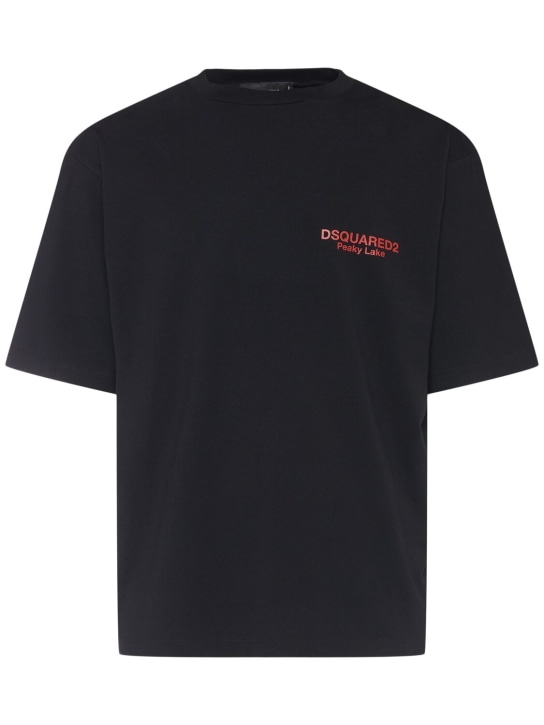 Dsquared2: 프린트 코튼 티셔츠 - 블랙 - men_0 | Luisa Via Roma
