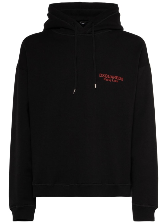 Dsquared2: Relax fit cotton logo hoodie - Black - men_0 | Luisa Via Roma