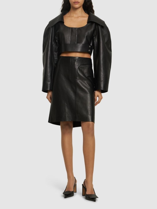 Jacquemus: La Veste Obra leather crop jacket - Black - women_1 | Luisa Via Roma