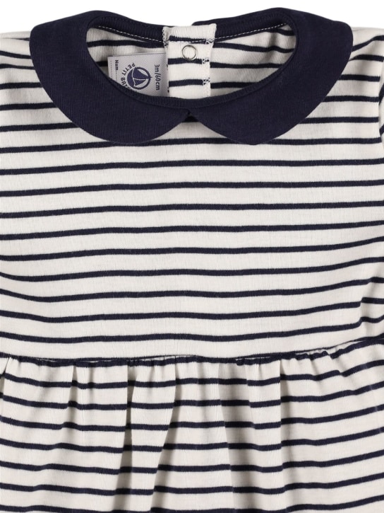 Petit Bateau: Kleid aus Baumwolle mit Streifen und Leggings - Weiß/Navy - kids-girls_1 | Luisa Via Roma