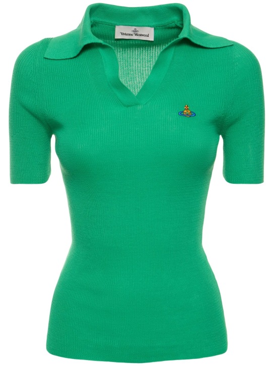 Vivienne Westwood: Marina cotton knit short sleeve polo - Green - women_0 | Luisa Via Roma