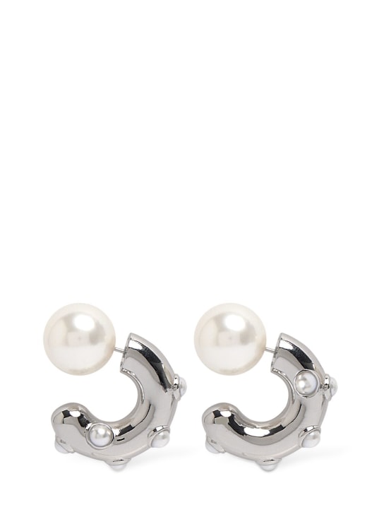 Marc Jacobs: Dot faux pearl hoop earrings - Beyaz/Gümüş - women_0 | Luisa Via Roma