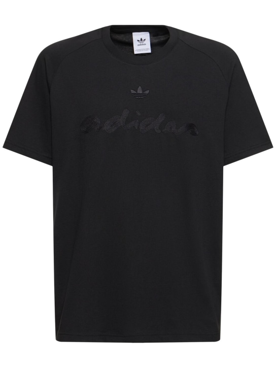 adidas Originals: Embroidered cotton short sleeve t-shirt - Black - men_0 | Luisa Via Roma