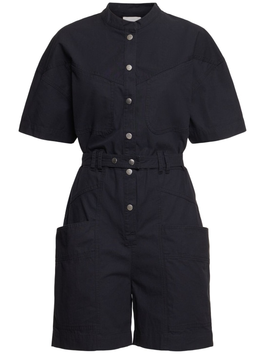 Marant Etoile: Kiara belted cotton overalls - siyah - women_0 | Luisa Via Roma