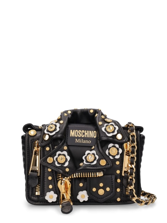 Moschino: Cloud Padlock Biker leather shoulder bag - Black - women_0 | Luisa Via Roma