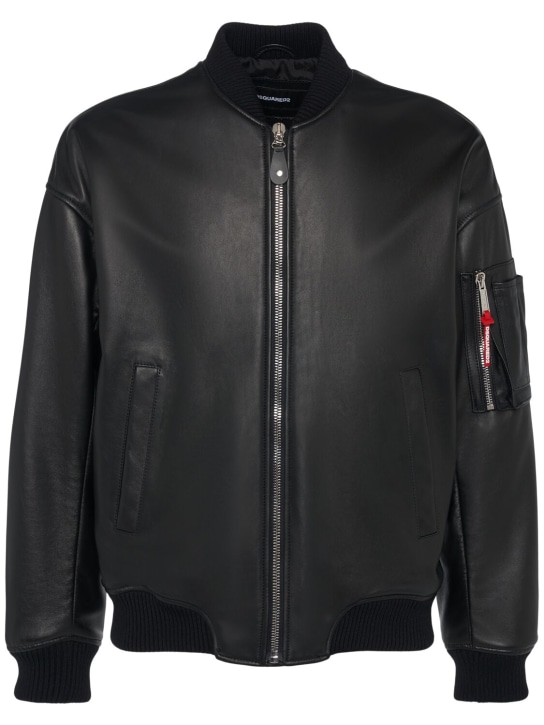 Dsquared2: Cyprus leather bomber jacket - Black - men_0 | Luisa Via Roma