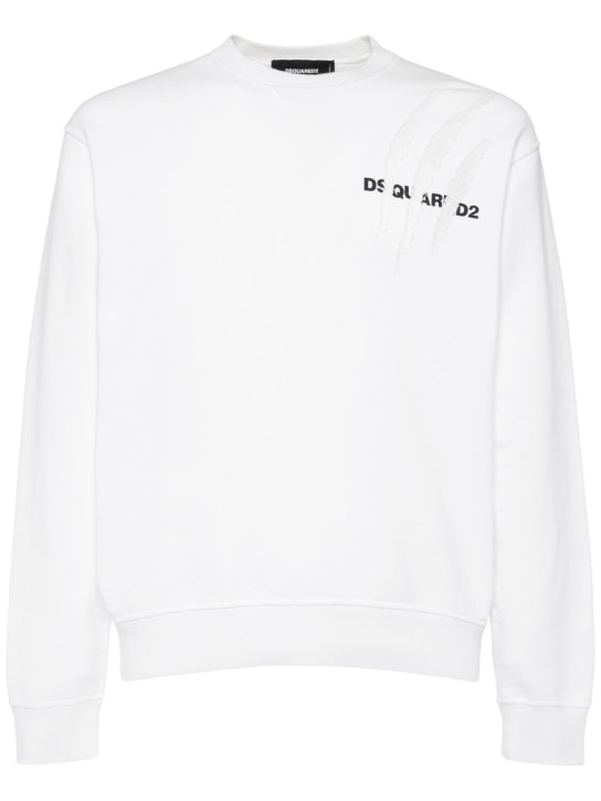 Dsquared2: Cool fit cotton crewneck sweatshirt - Beyaz - men_0 | Luisa Via Roma