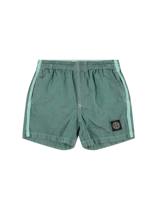 Stone Island: Bañador shorts de nylon - Verde Claro - kids-boys_0 | Luisa Via Roma