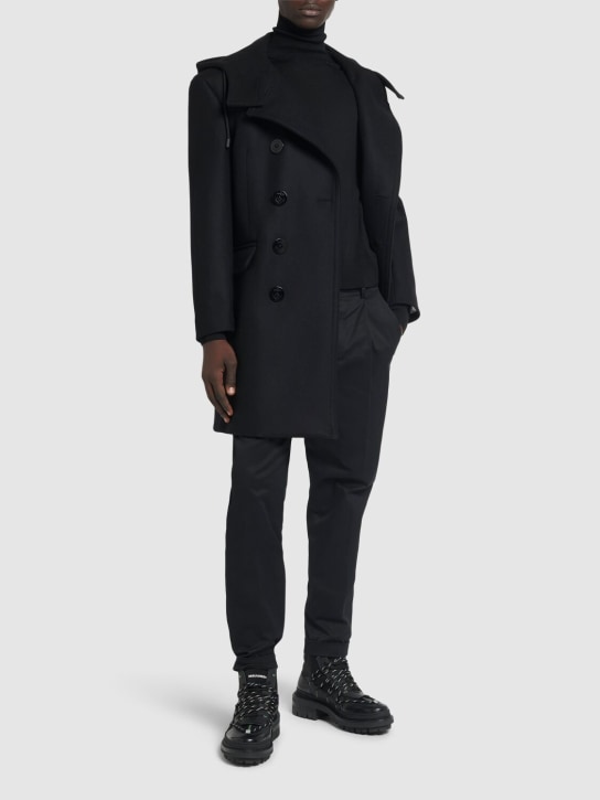 Dsquared2: Felted wool blend double breasted coat - Black - men_1 | Luisa Via Roma