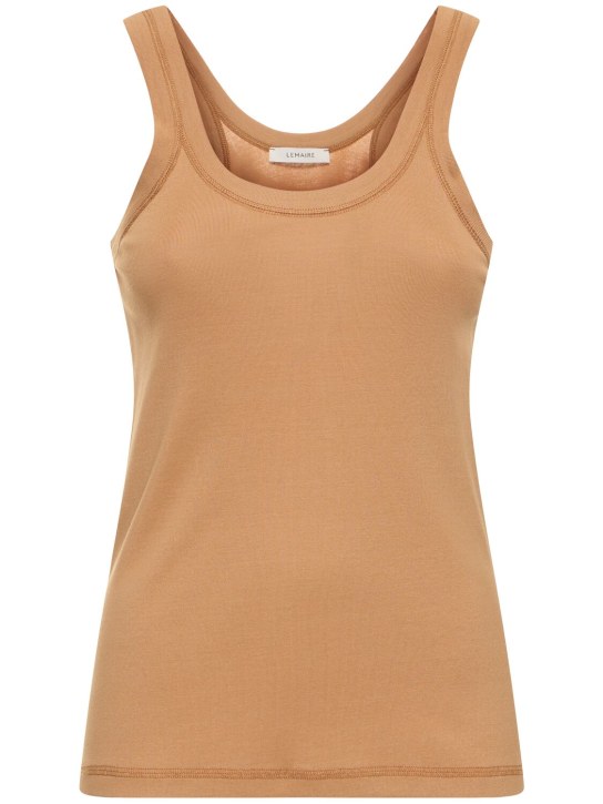 Lemaire: Ribbed cotton tank top - Beige - women_0 | Luisa Via Roma