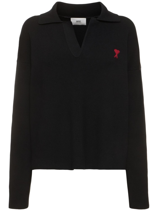 AMI Paris: Red ADC polo cotton & wool sweater - Siyah - women_0 | Luisa Via Roma