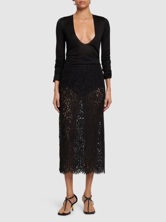 Michael Kors Collection: Lace side slit midi skirt - Black - women_1 | Luisa Via Roma