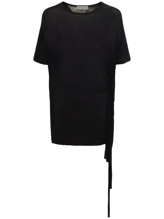 Yohji Yamamoto: 코튼 사이드 끈 티셔츠 - 블랙 - men_0 | Luisa Via Roma