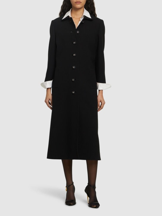 Dolce&Gabbana: Manteau long en crêpe de laine à boutonnage simple - Noir - women_1 | Luisa Via Roma