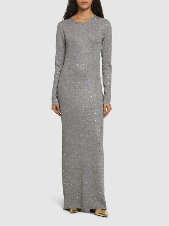 Rabanne: Embellished lurex knit open back dress - Silver - women_1 | Luisa Via Roma
