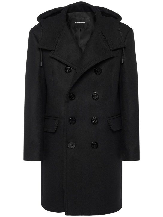 Dsquared2: Felted wool blend double breasted coat - Black - men_0 | Luisa Via Roma