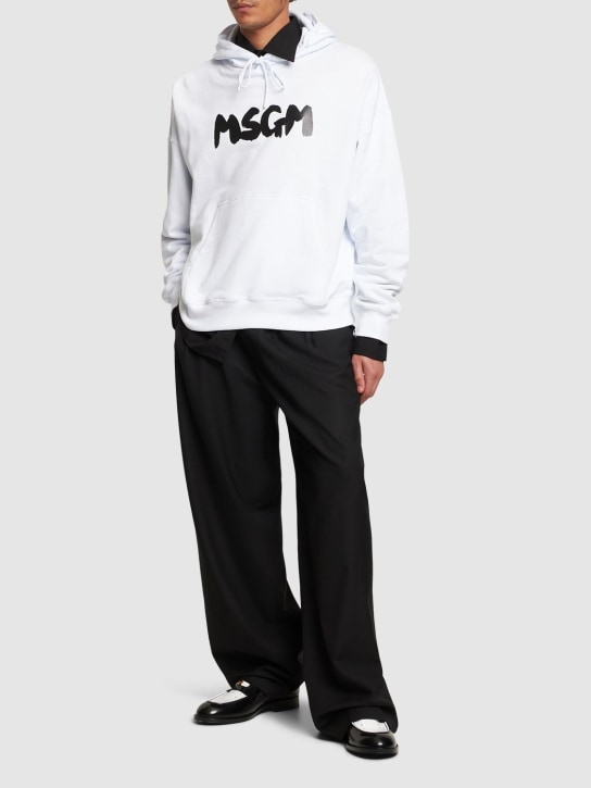 MSGM: Sweat-shirt en tissu éponge à capuche - Blanc/Noir - men_1 | Luisa Via Roma