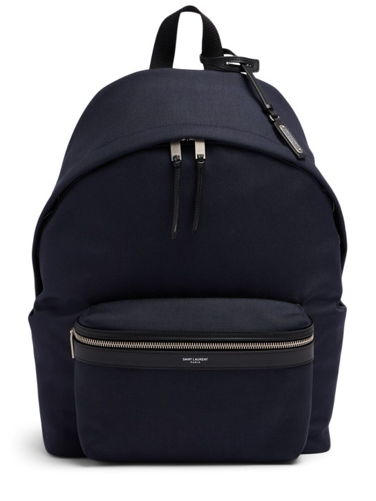 Saint Laurent: City nylon & leather backpack - Midnight Blue - men_0 | Luisa Via Roma