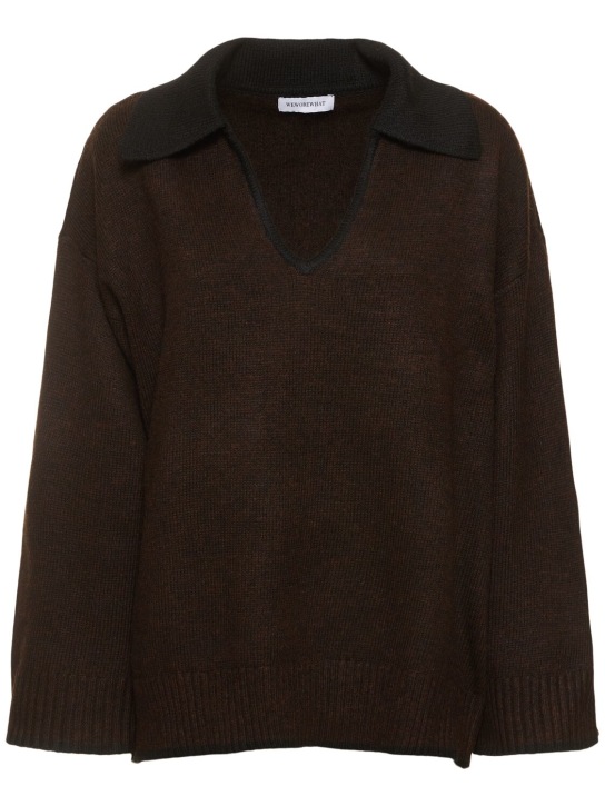Weworewhat: V collar knitted sweater - Brown/Black - women_0 | Luisa Via Roma