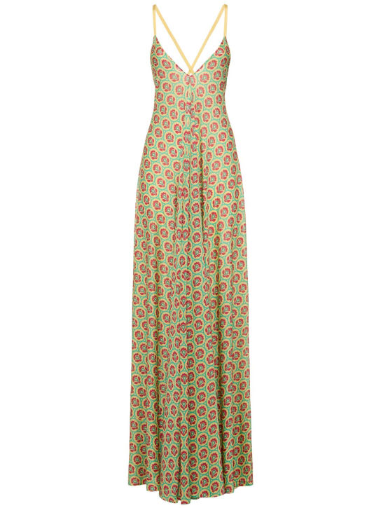 Etro: Printed viscose long dress - Green/Multi - women_0 | Luisa Via Roma